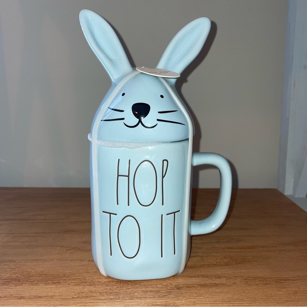 Rae Dunn Hop To It Mug w/ Bunny Topper